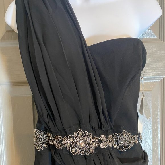 New PEARL Georgina Chapman by MARCHESA Black One Shoulder Cocktail NWT - Picture 7 of 8